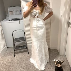 Lulus True Romantic White Floral Jacquard Off-the-Shoulder Maxi Dress xs new